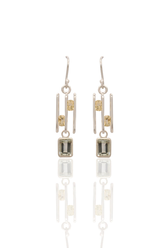 Caged Citrine and Amethyst Earrings